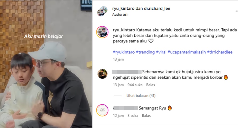 Ryu Kintaro Tunjukkan Sikap Tegar Usai Dihujat Massal [Instagram]